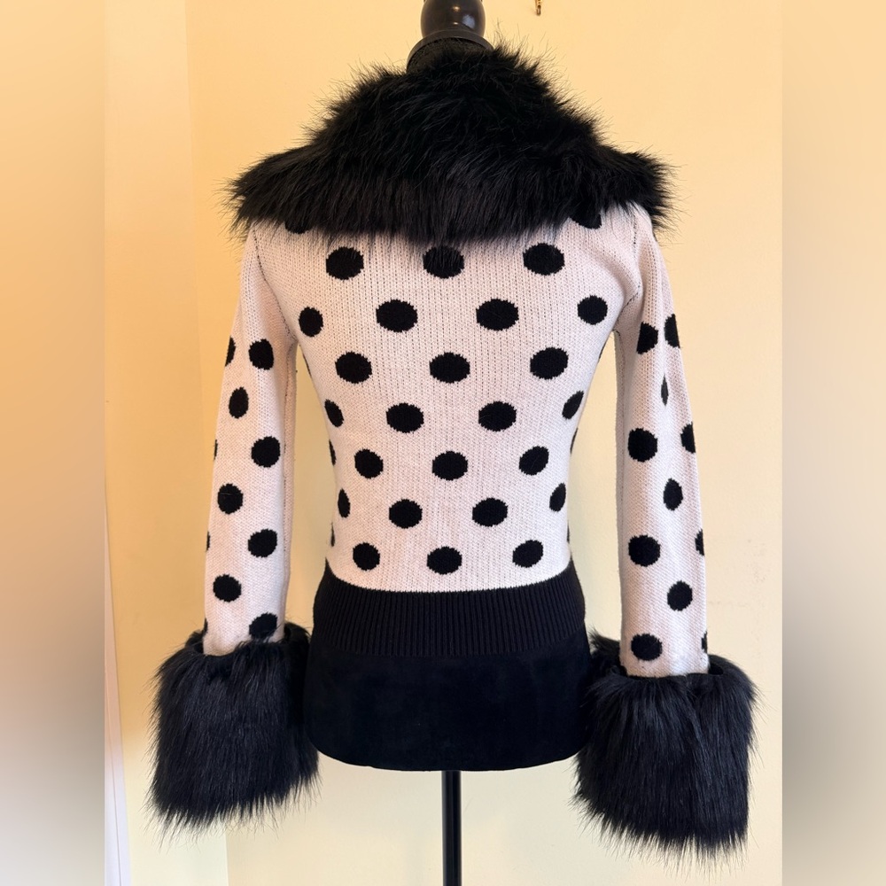 Nasty Gal Black and White Polka Dot Fur Cardigan - Picture 3 of 7